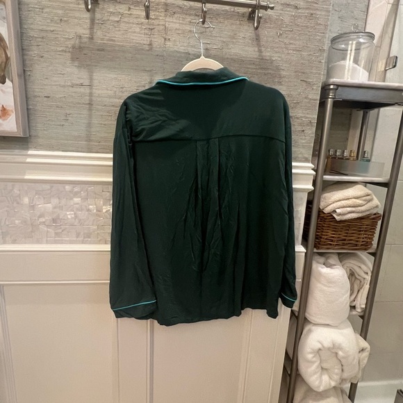 NWT new SMALL Anthropologie briar piped pajama top button down Holly green teal - Picture 15 of 17